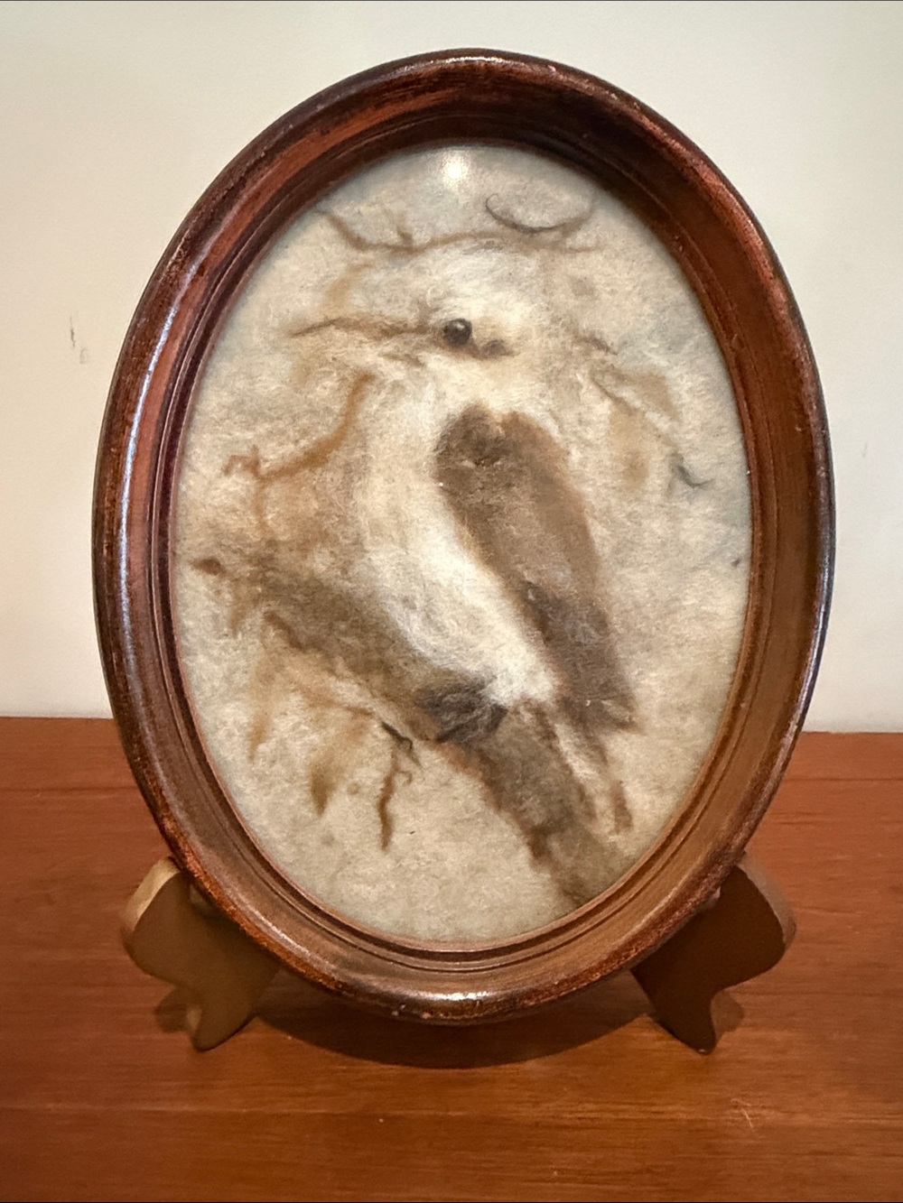 Earth Art hand crafted artisan Felt Bird Wall Art in Brown and Cream